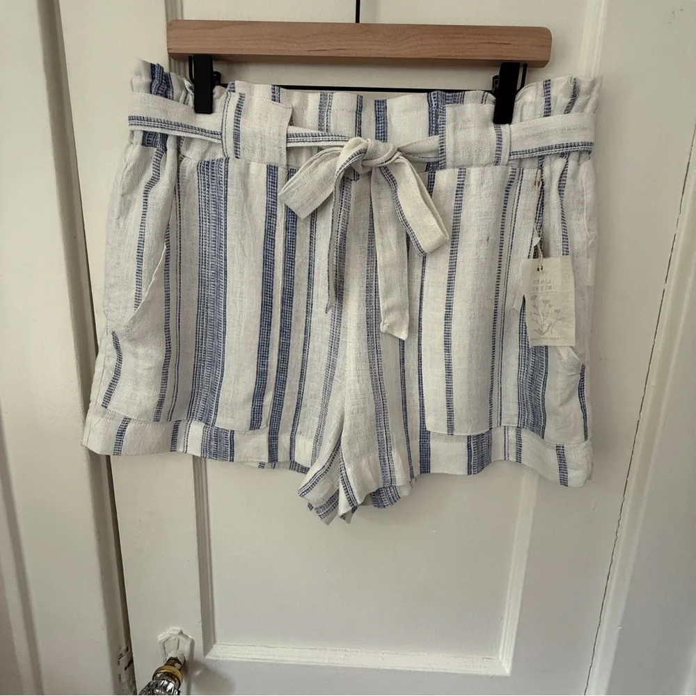 Indigo Rein Linen-Blend Paperbag Shorts Size XL Blue & White Striped - Picture 1 of 9